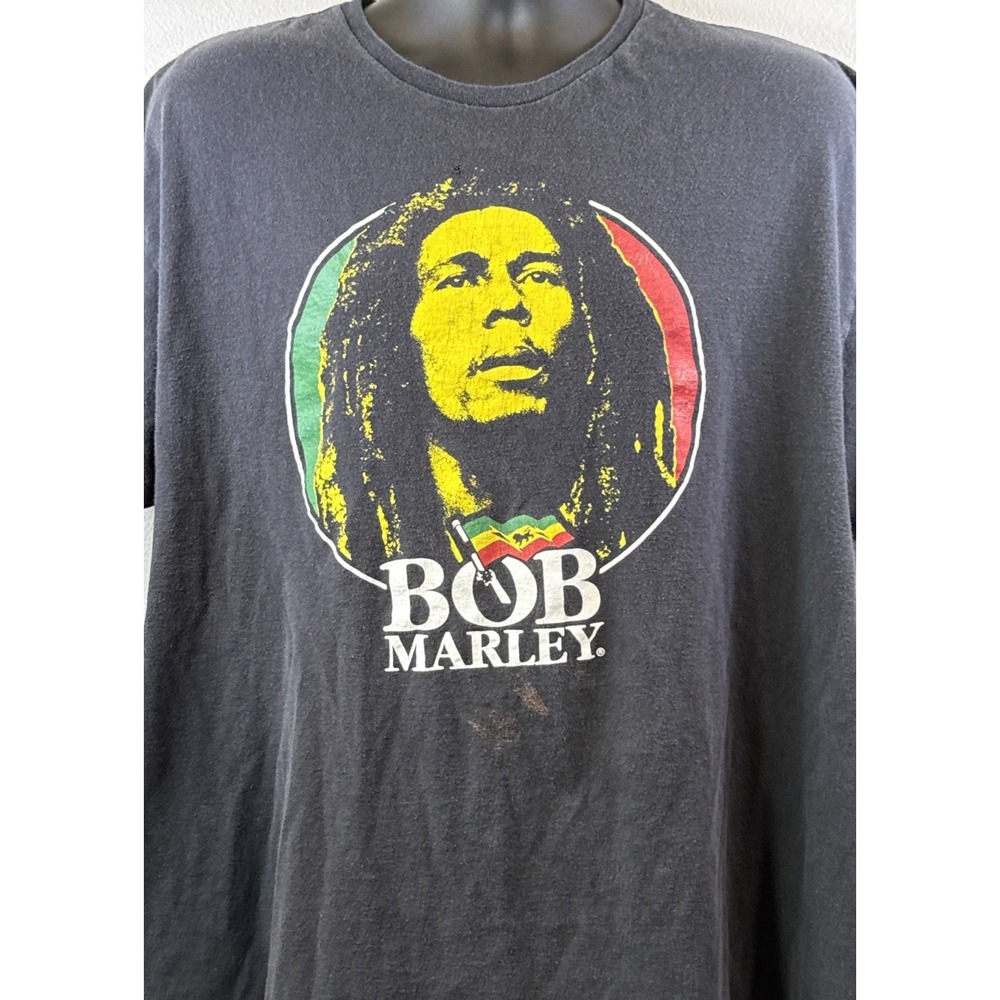 Zion Rootswear Bob Marley Graphic T-Shirt‎ Mens XXL Black Reggae Rasta Music Tee